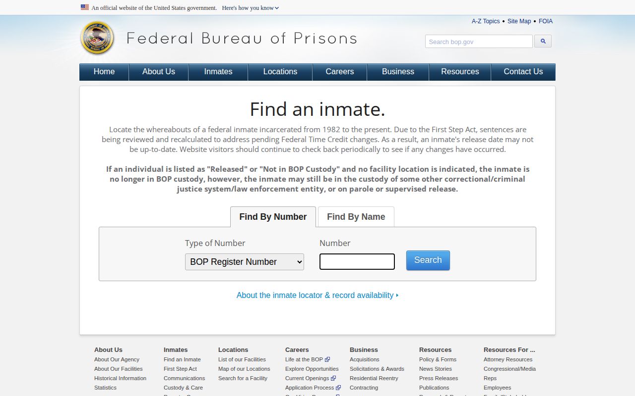 Federal custody Archuleta County release records using BOP inmate locator