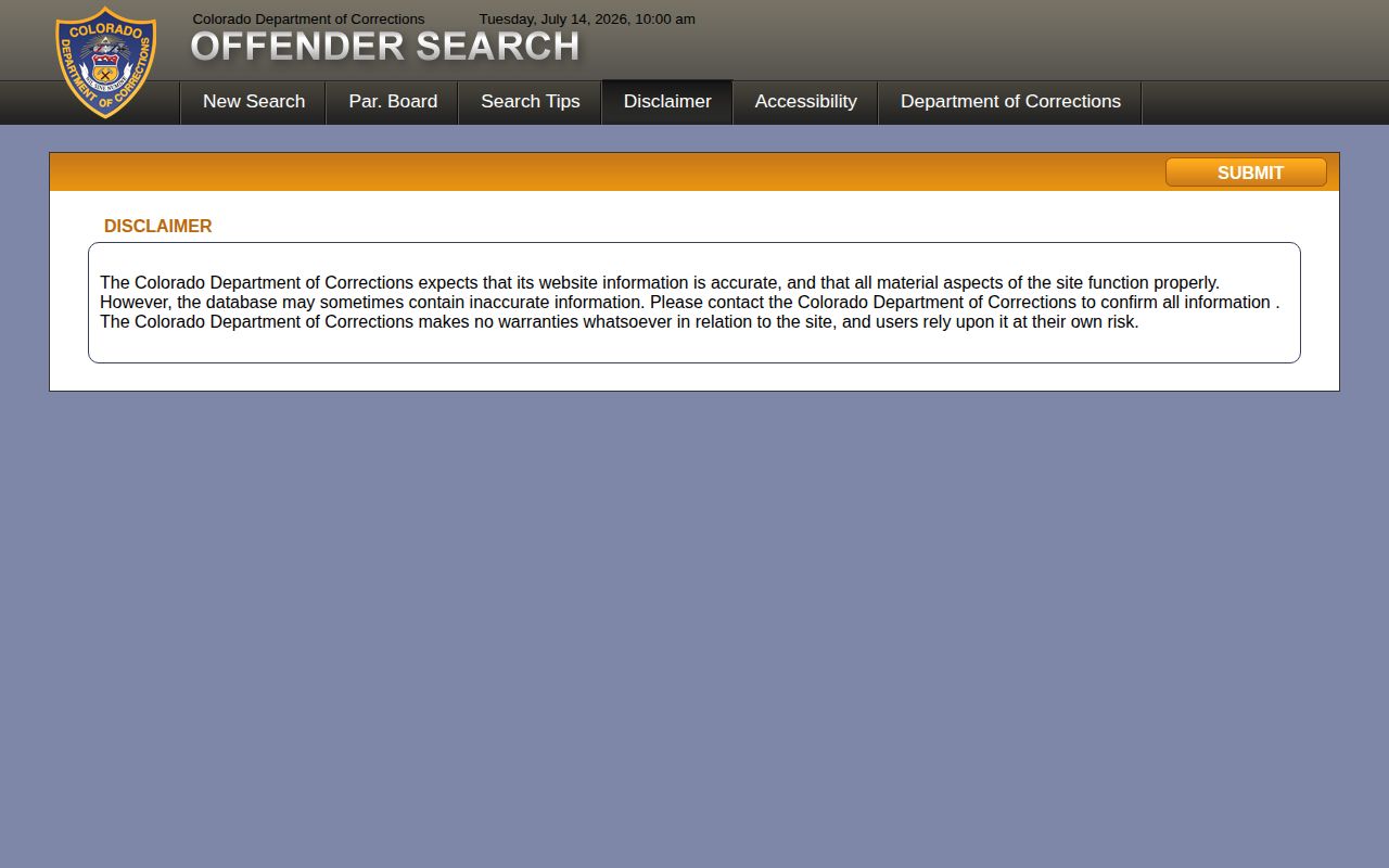 CDOC disclaimer for Archuleta County inmate release date confirmation