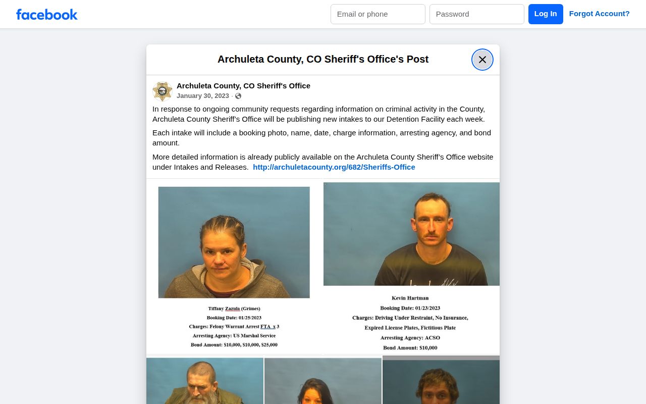 Archuleta County released last 24 hours roster visibility context