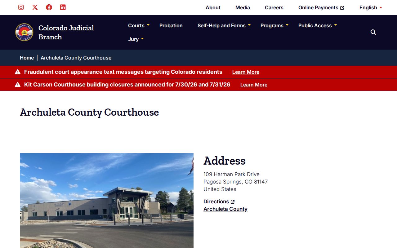 Archuleta County released last 72 hours courthouse verification source